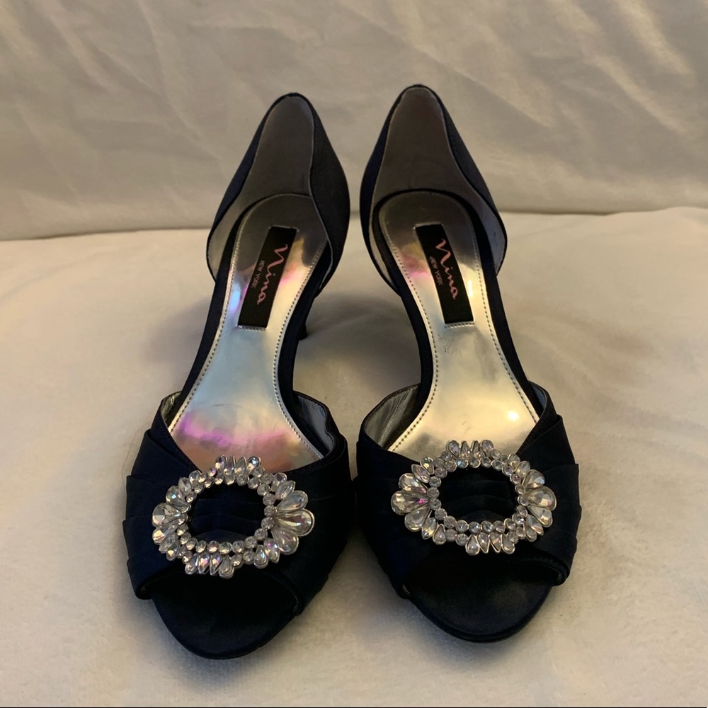 Navy blue bling heels